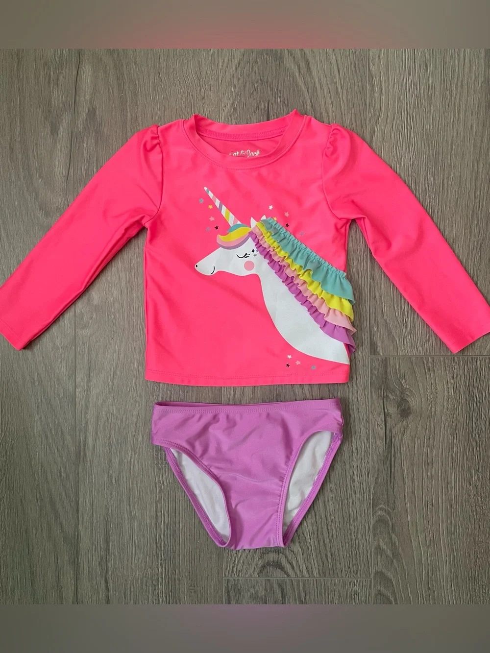 Cat & Jack Toddler Girl Two Piece Swimsuit 3T Pink Purple Unicorn Summer Beach